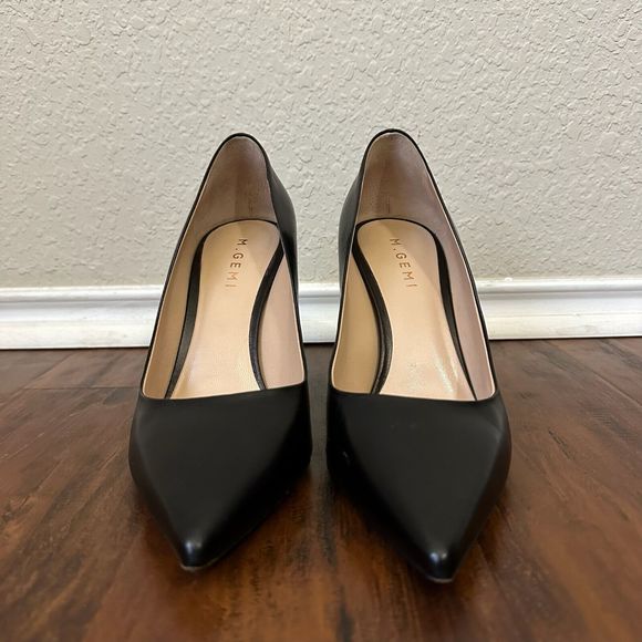 M. GEMI The Esatto 90mm Pointed Toe Pump Heels Black Leather - Picture 2 of 11